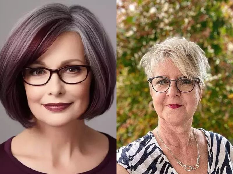 short hairstyles for over 50 with glasses