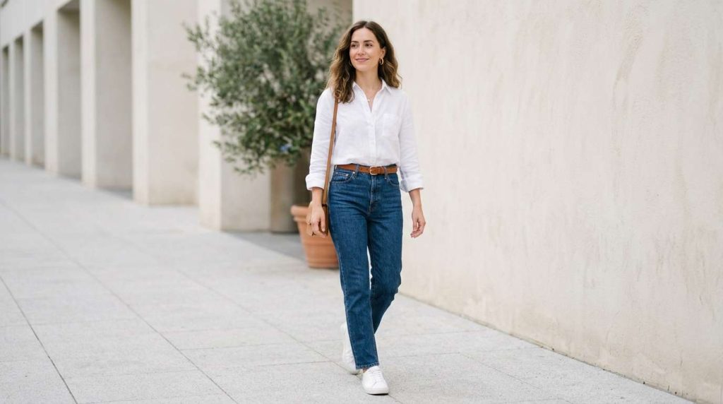 Women with high waisted jeans