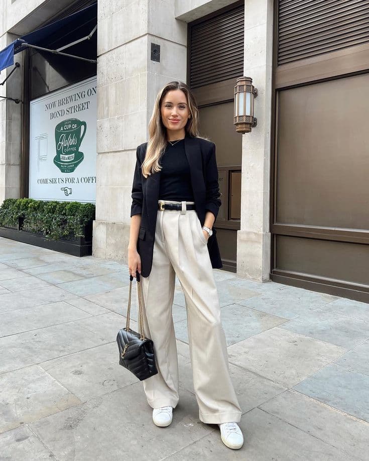 Beige Wide Leg Pants Outfit