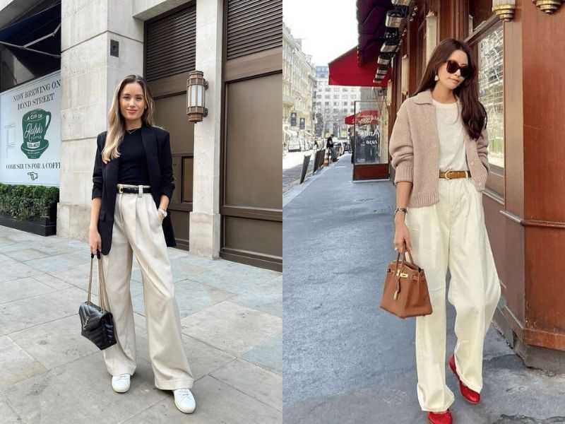 Beige Wide Leg Pants Outfit